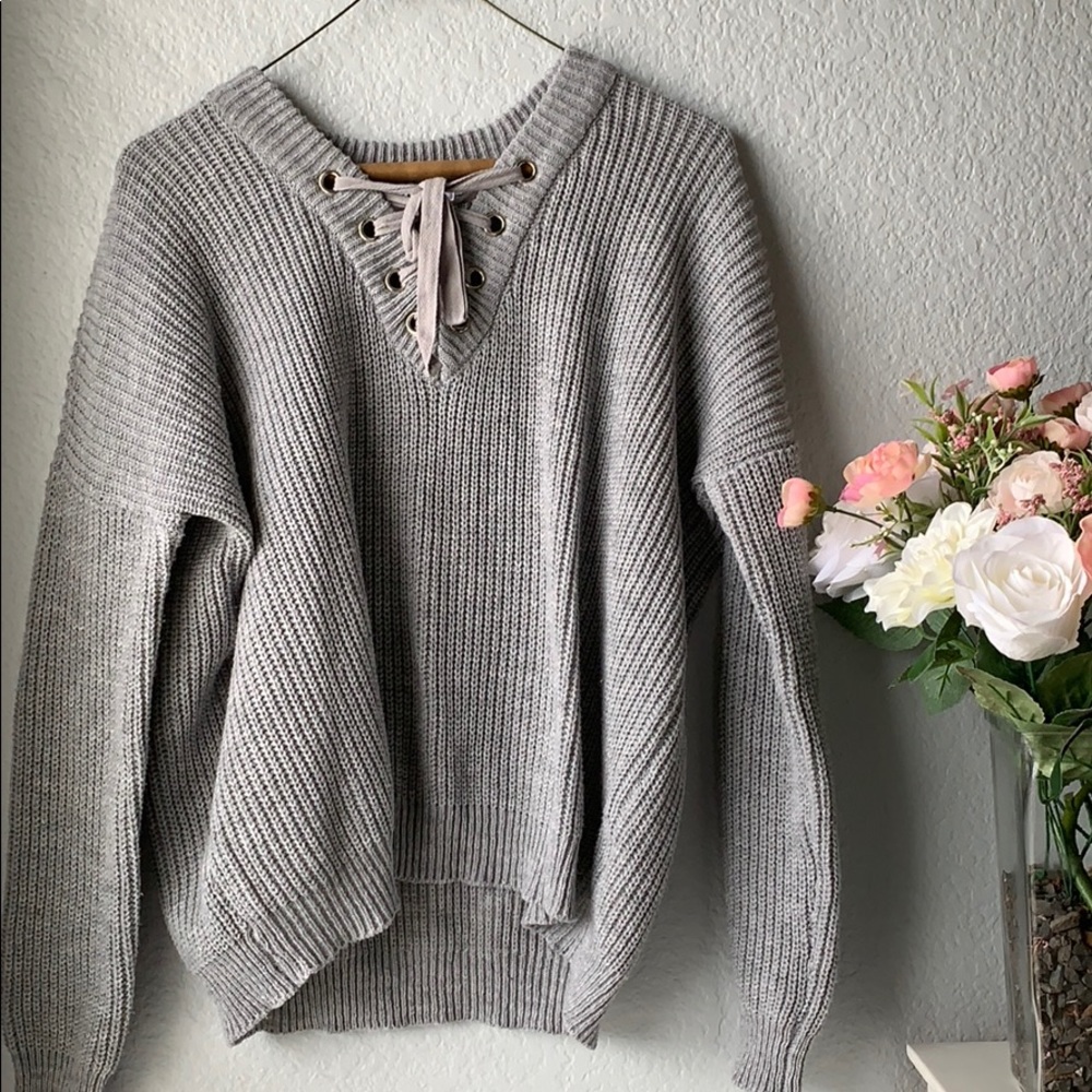 Grey tie up sweater